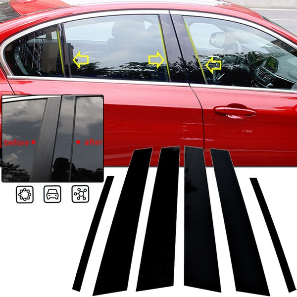 For BMW 3 Series F30 2013-2018 2017 2016 2015 2014 Piano Black Pre-Cut Door Window Pillar Posts Cover Molding Trims Decals 6pcs-Set