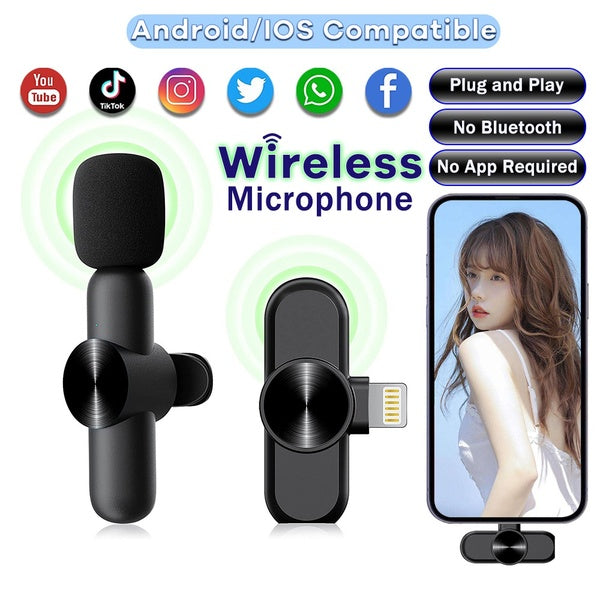 Microphone Lavalier sans fil Mini micro micro-cravate portable pour flux en direct Vlogging Compatible avec Android iPhone