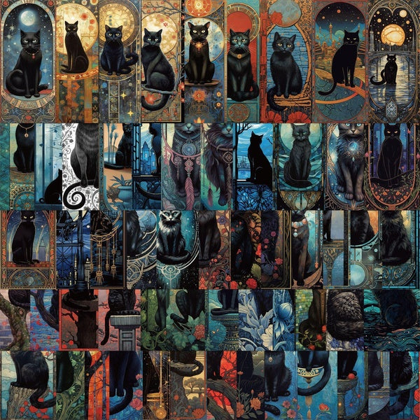 10-60Pcs Dark Cat Tarot Stickers Black Mystery Cat Graffiti Stickers for DIY Luggage Laptop Skateboard Motorcycle Bicycle Stickers