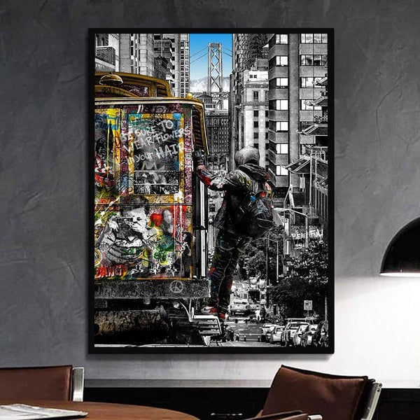 Banksy Wall Art Paintings Street Landscape of London City Street Art Graffiti Pop Art Canvas Print Posters and Prints Paintings Wall Art Wall Decor H