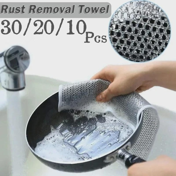 10-20-30Pcs Rust Removal Cleaning Cloth Kitchen Magic Dishwashing Towel Metal Steel Wire Cleaning Rag Microwave Stove Clean Tools