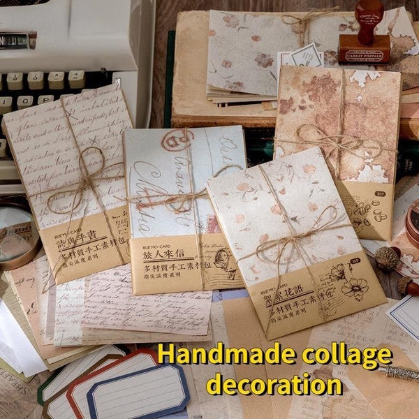 30Pcs Handmade Paper Mix Material Junk Journal Handbook Scrapbooking Retro Decorative Collage DIY Art Craft Background Paper