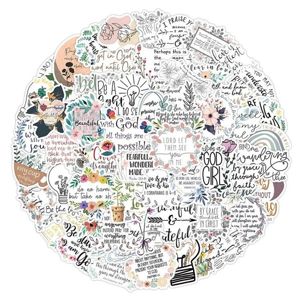 10-25-50-100PCS Bible Sticker Motivational Phrases Graffiti Stickers Water Bottle Laptop Phone Bicycle Luggage Case Skateboard Children Adult Sticker