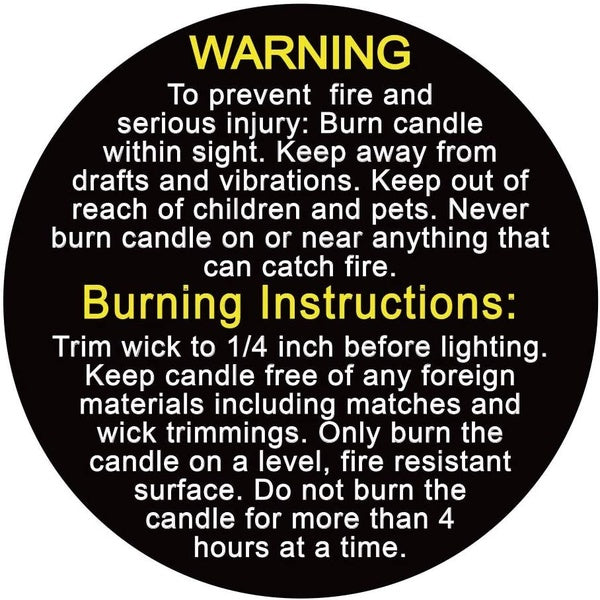 Candle Warning Stickers, 6 Pcs Candle Jar Container Labels, Waterproof Strong Wax Melting Safety Stickers Great for Container Candles, Candle Jars, 1