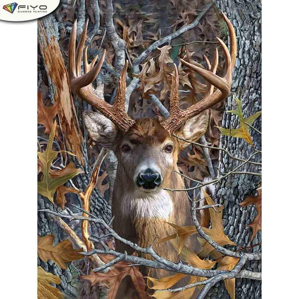 FIYO Deer DIY 5D Diamond Painting Full Drill with Number Kits Home and Kitchen Fashion Cross Stitch Embroidery Paintings Canvas Pictures Wall Decorat