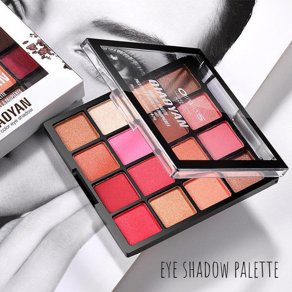 QIAOYAN 16 color peach makeup pearl eye shadow plate earth color nude makeup beginners are not easy to smudge color makeup eye shadow palette, a box