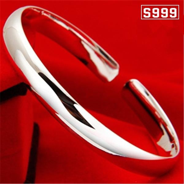 Luxury 999 Sterling Silver Smooth Opening Bangle Silver Plated Color Bracelet Bangle for Women Bracelets Fashion Wedding Party Accessories Jewelry Matron Inn