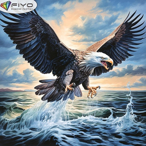 FIYO DIY 5D Sea Eagle Diamond Painting Full Drill with Number Kits Home and Kitchen Fashion Mosaic Diamond Painting Canvas Wall Decoration Gift Craft