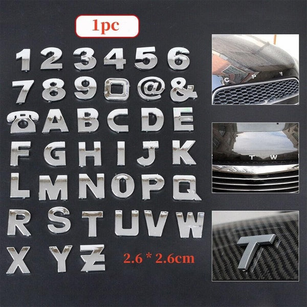 1pc 2.6cm 3D Metal Letters Numbers for Car and Mailbox House Decals Emblem Name Badge