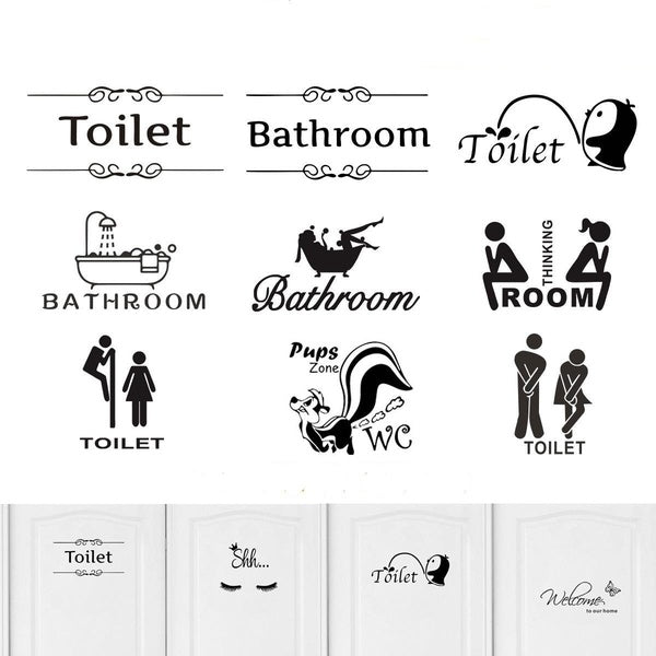 New 12 Styles WC Toilet Entrance Sign Door Stickers For Public Place Home Decoration Diy Vinyl Wall Decals