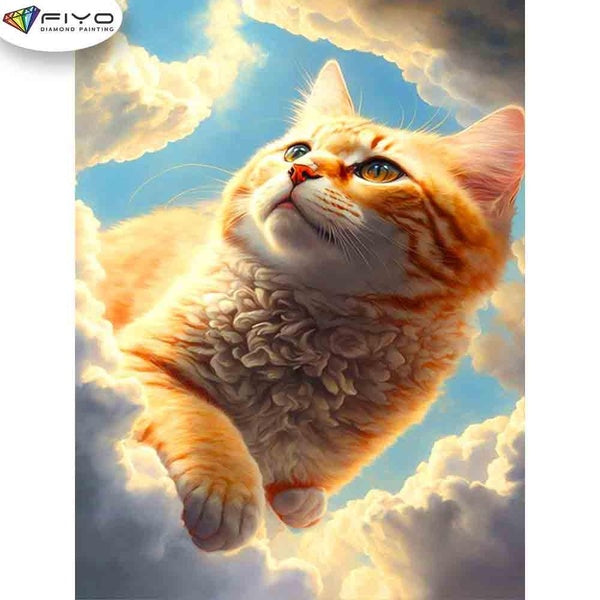 FIYO Yellow Cat Diamond Painting Kits For Adults DIY 5D Diamond Mosaic Diamond Painting Home and Kitchen Fashion Canvas Pictures Wall Decoration Gift