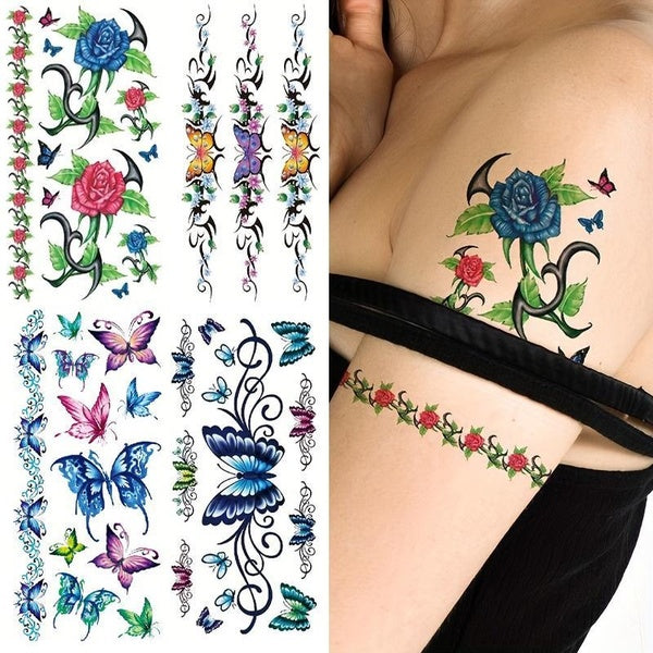 1pc Temporary Tattoo Sticker, Ring Wrist Tattoo, Butterfly Flower Tattoo Love Heart Pattern, Body Arm Wrist Leg Waist Female Fake Tattoo Sticker