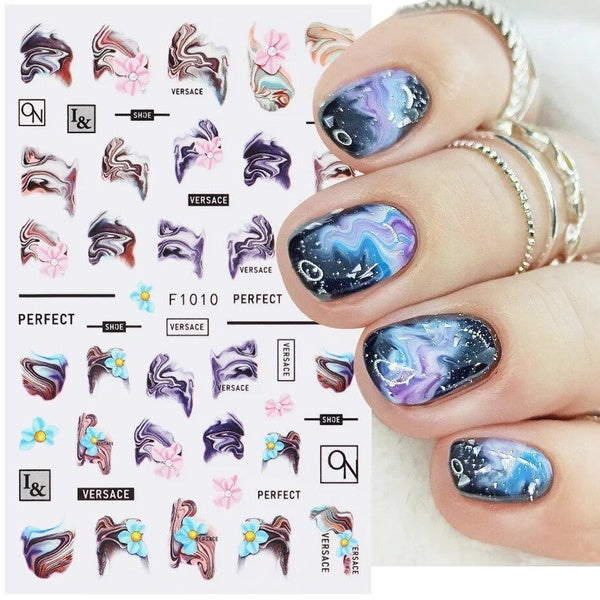 3D Marble Painting Gel Nail Stickers Ink Blooming Wave Flower Watercolor Spring Nail Design Decals Self Adhesive Manicure Slider