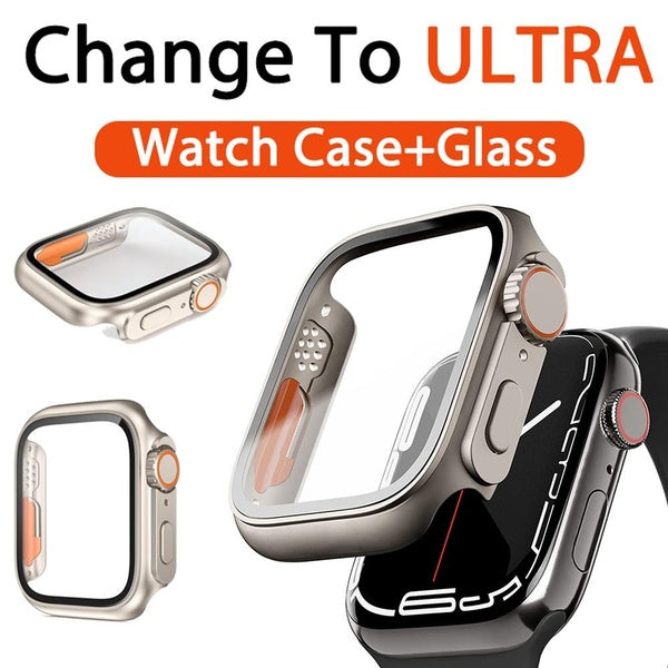 Watch Protective Case for Apple Watch Series 9 8 7 SE 6 5 4 PC Bumper Tempered Glass Screen Protector Cover 45mm 41mm 44mm 40mm Appearance Upgrade fo