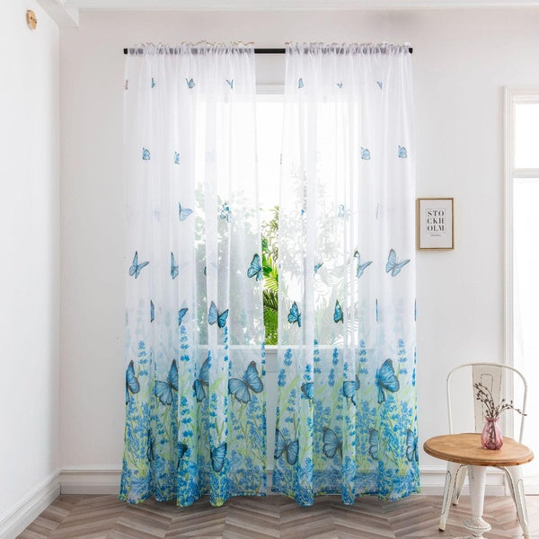 Romantic Lavender Butterfly Curtain Butterflies Printed Tulle Voile Curtains for Screen Window Door Balcony Sheer Panel