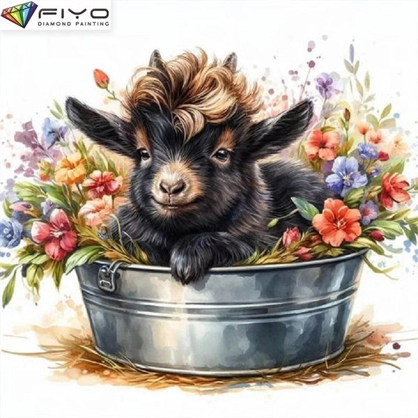 FIYO Flower and Cow DIY 5D Diamond Painting Full Drill with Number Kits Home and Kitchen Fashion Mosaic Diamond Painting Canvas Wall Decoration Gift