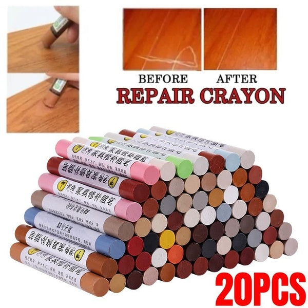 20PCS Furniture Repair Crayons Wood Filler Sticks Touch Up Wax Sticks for Repairing Scratches, Scuffs, Cracks, and Nail Holes on Wood Furniture, Floo