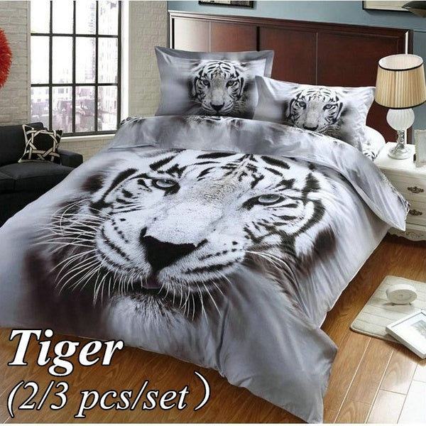 New Fashion 2-3 Pcs-Set 3D Lifelike White Tiger Bedding Set of Duvet Cover Set with Pillowcases(Baby-Single-Twin-Double-Full-Queen-King Size for Choi