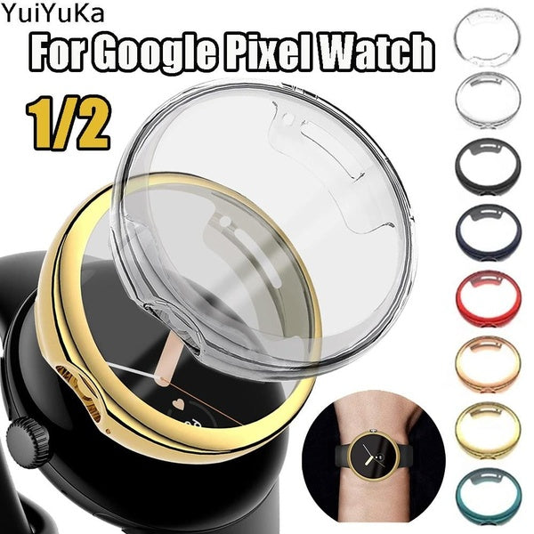 YuiYuKa TPU Case with Film for Google Pixel Watch - Pixel Watch 2 Strap For Smart Watch Soft Full Protective Cover Screen Protector Bumper Shell for