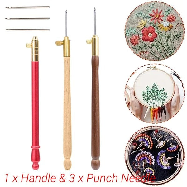 Embroidery Punch Needle with 3 Needles Punch Pen Embroidery Cross Stitch Craft Kit French Crochet for Sewing Knitting