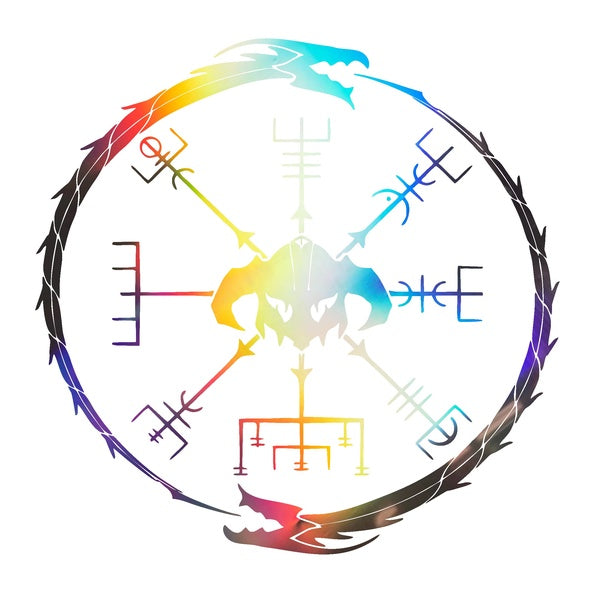 2PCS Set 6.2'' 16cm Norse Viking Vegvisir Compass（No Background ) Laser Colorful Funny Vinyl Decal Sticker Car Bumper Sticker Car Stickers