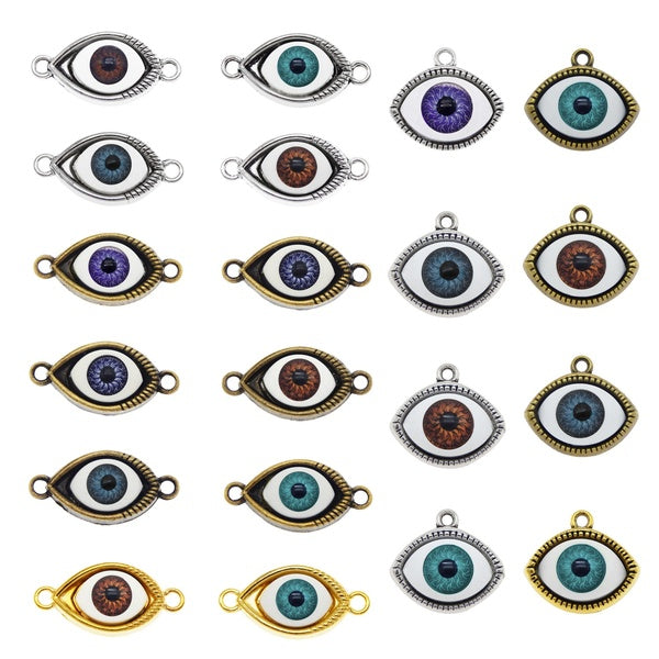 20PCS Human Eyes Charms Random Mixed Alloy Demon Evil Eye Connector Pendant Bracelet Jewelry Making Accessory