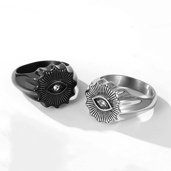 L'Œil de Dieu Titane Acier Inoxydable Vintage Classique Bague Hommes Punk Rock Devil's Evil Eye Gothique Biker Anneaux Oeil de la Providence - All-Se