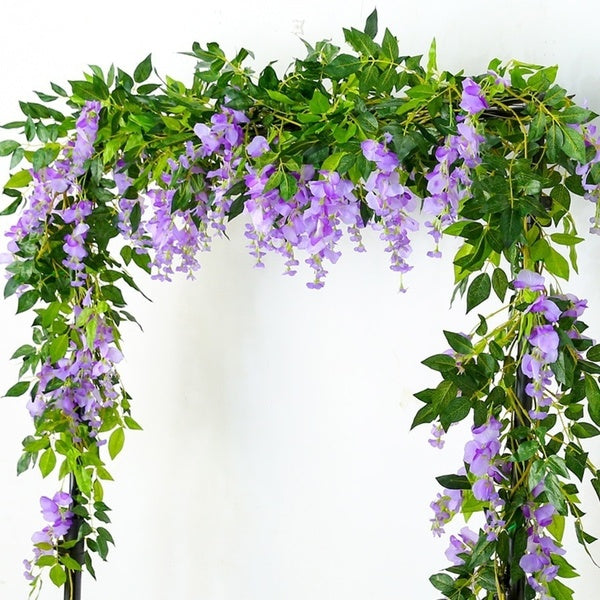 2M Wisteria Artificial Flowers Vine Garland Wedding Arch Decoration Fake Plants Foliage Rattan Trailing Faux Flowers Ivy Wall
