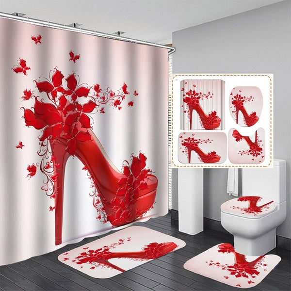 Washable Waterproof Bathroom Shower Curtain Sets Toilet Seat Cover Non-Slip Bath Mat Rug Carpet Bathroom Decor Polyester Fabric