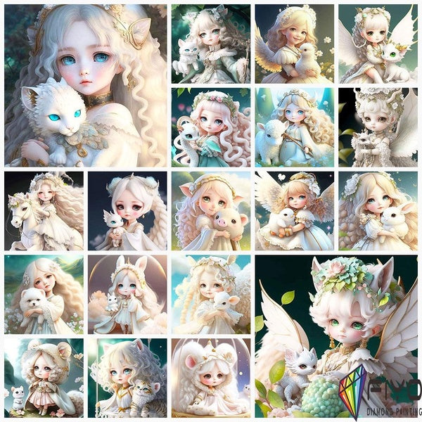 FIYO Fairy Girls and Animals Diamond Painting Kits For Adults DIY 5D Diamond Mosaic Diamond Painting Home and Kitchen Fashion Canvas Pictures Wall De