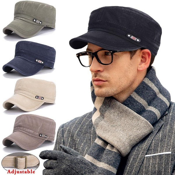 5 Colors New Mens Adjustable Cotton Hats,Fashion Outdoor Visor Cap Flat Cap Gentleman Hat,Retro Washed Cotton Flat Baseball Cap Hat Spring Military C