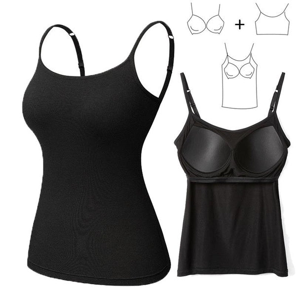 Women's Casual Tank with Built-in Bra Padded Shirt Slim Fit Camisole Vest Tank Top Sleeveless Undershirt Body Shapewear