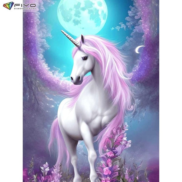 FIYO Unicorn DIY 5D Diamond Painting Full Drill with Number Kits Home and Kitchen Fashion Cross Stitch Embroidery Paintings Canvas Pictures Wall Deco