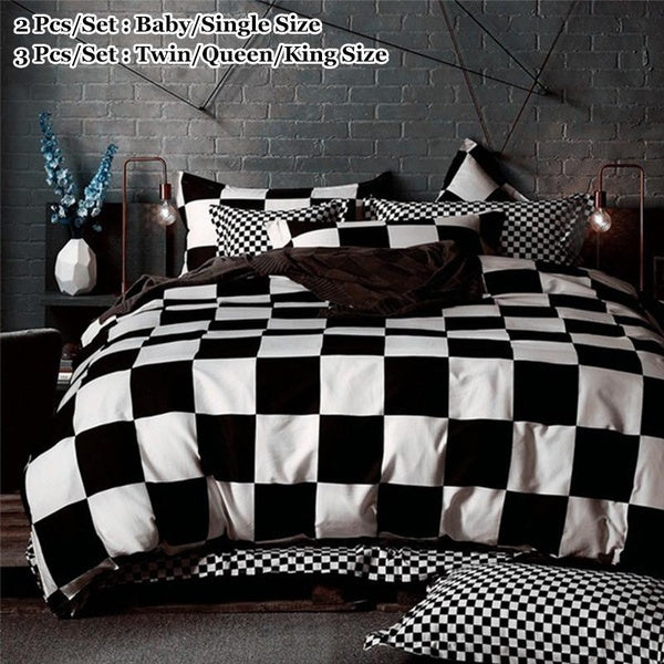 2-3Pcs New Polyester Classic Black and White Striped Plaid Bedding Set Baby-Single-Twin-Queen-King Soft Bedclothes Lattice