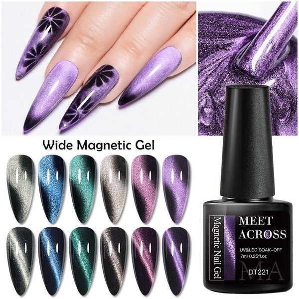 7ml 9D Wide Cat Magnetic Gel Nail Polish Shiny Glitter Cat Eye Nail Varnish Semi Permanent UV Nail Art Gel