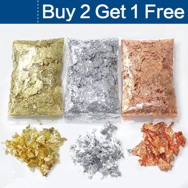 [Buy 2 Get 1 Free] 3g-Bag Decorative Gold Leaf Flakes 3g Gold Silver Rose Gold Confetti DIY Nail Art Painting Materials Decorating Foil Paper Party S