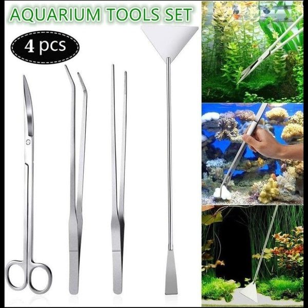 4 en 1 réservoir d'aquarium en acier inoxydable plante aquatique pince à épiler ciseaux spatule outil entretien ensemble