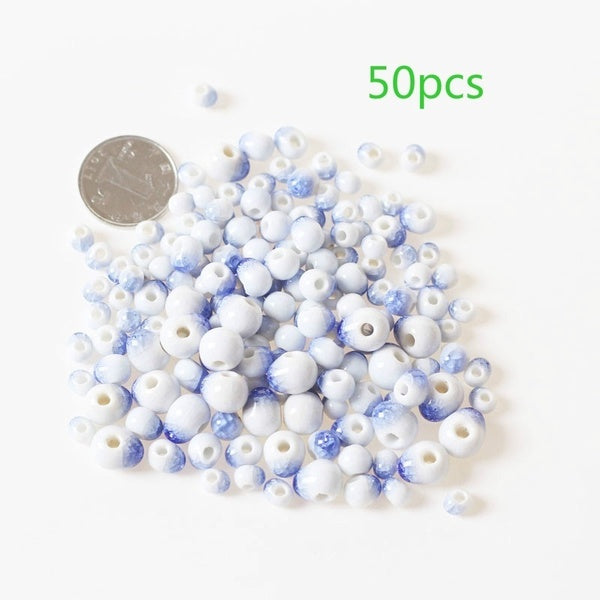 6-8-10mm 50pcs-pack Ceramics Waterdrop Shaped Beads Royal Blue Ice Crack Bracelet Beads for Jewelry Making Diy Accessories Matron Inn