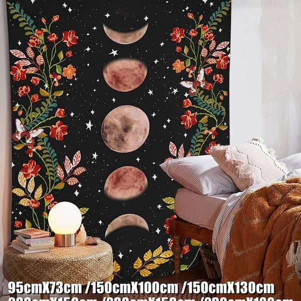 Moon and Flower Tapestry Psychedelic Tapestry Starry Sky Carpet Wall Hanging Art Tapestry Print Tapestry Bohemian Tapestry for Home Decor bedroom (95