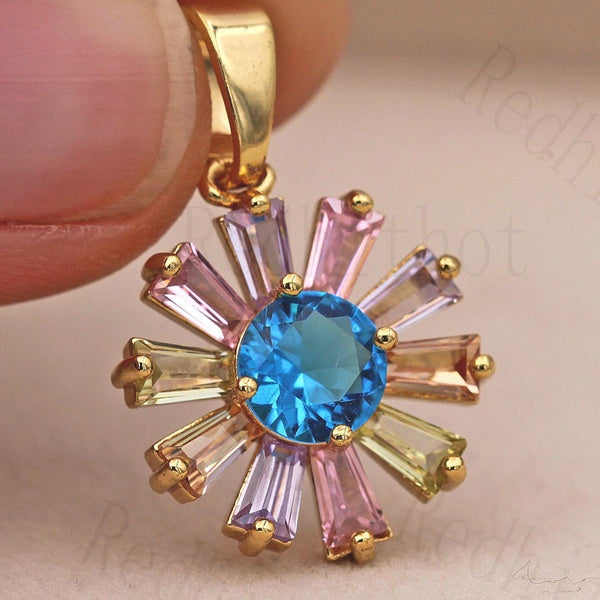 1 Pièce 7 MM Rond Topaze Bleue Zircon Gemmes Cocktail Femmes Charme Bijoux Gemme Fête D'anniversaire Vacances Cadeau Pendentif 11 Couleur au Choix