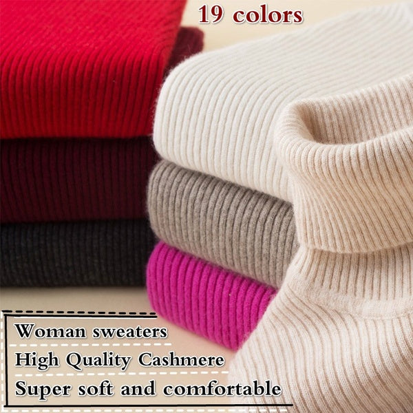 New Cashmere Sweater Women Turtleneck Pullovers Damen Ladies Sweaters Shirt Wool Knitted Sweater Pull Female Warm Tops Autumn and Winter High Collar