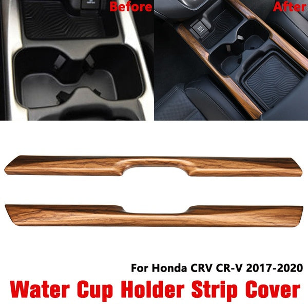 2Pcs Peach Wood Grain Console Water Cup Holder Stripe Cover Trim Side For Honda CR-V CRV 2017-2020