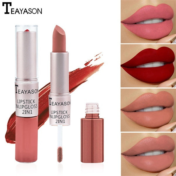 12 Colors Long-lasting 2 In 1 Lip Gloss Long Lasting Waterproof Moisturizing Matte Lipsticks Makeup Beauty