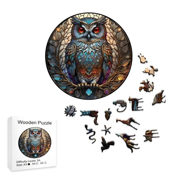 Puzzles circulaires en bois pour adultes, puzzles en forme d'animaux en bois, puzzles uniques en forme de hibou, meilleur cadeau pour la famille et l
