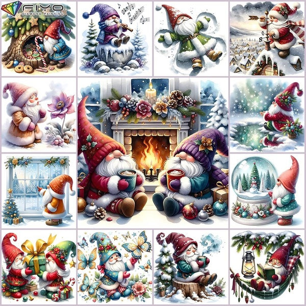 FIYO DIY 5D Gnome Diamond Painting Kit for Adults, Full Drill Diamond Painting, Diamond Art Canvas Crafts Cross Stitch Crystal Embroidery Home Wall D