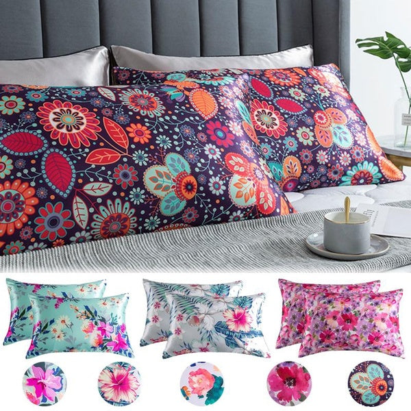 1pc Home Satin Silk Pillowcase for Hair and Skin, Floral Printed Pillow Cases Cooling Pillow Cases with Envelope Closure Soft Breathable Both Sides S