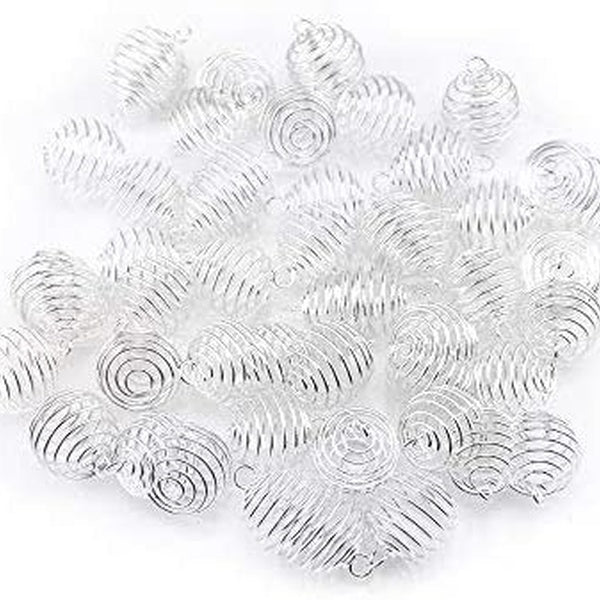 Cages à perles à ressort, pendentifs 15x14mm, 50 pièces, convient aux perles de bijoux de diamètre 1-2 pouces (argent)