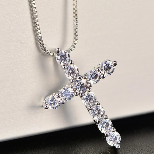 Cross Diamond Moissanite Pendant Necklace Party Wedding Choker Statement Necklace Women Fashion Jewelry