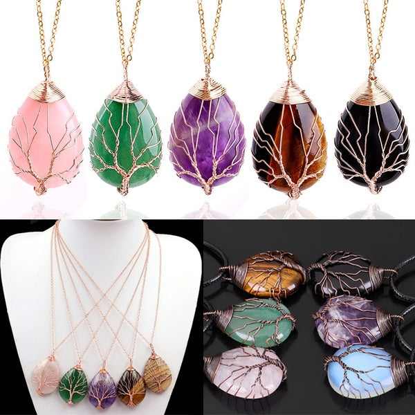 Arbre de vie 7 Chakra Naturel Gemstone Collier Cristal Énergie Guérison À La Main Pendentif Collier pour Femmes Hommes Yoga Bijoux