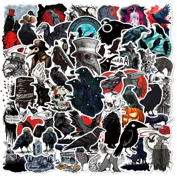 10-50PCS Cool Crow stickers Gothic Crow Skull graffiti Stickers for DIY Luggage Laptop Skateboard Motorcycle Bicycle Stickers